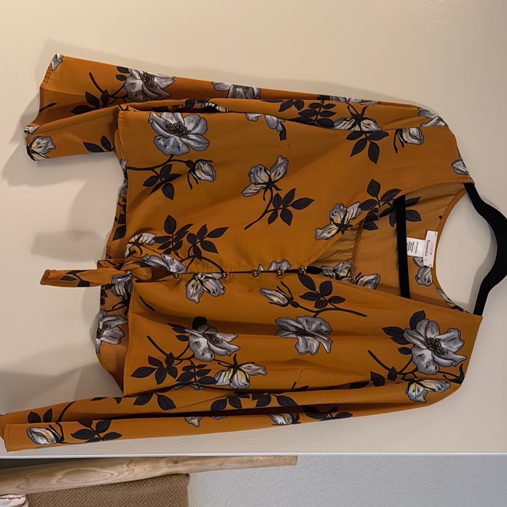 Floral Button-Up Blouse in Mustard and Black